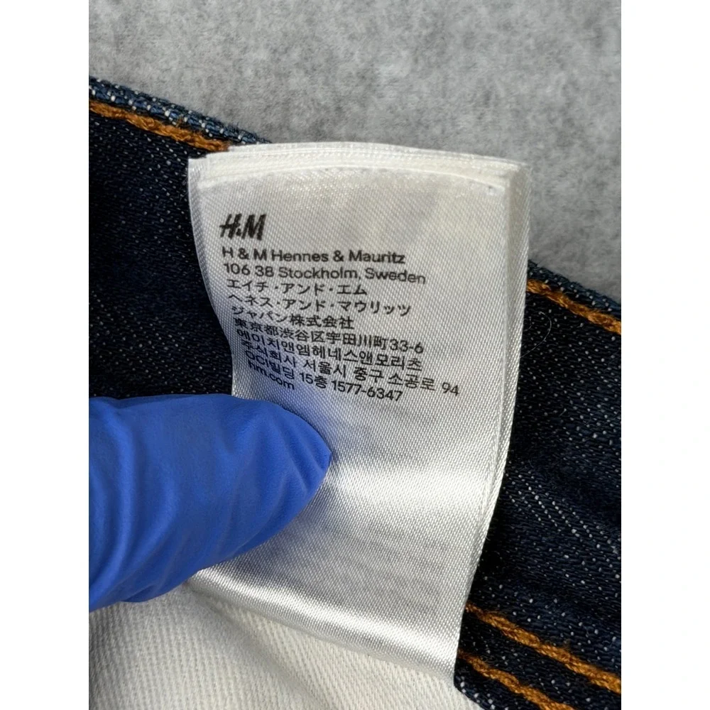 H&M &Denim Mens Straight Regular Waist Jeans 32x32 Dark Blue 100 Cotton